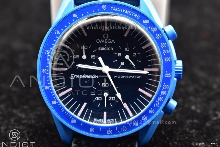 Swatch Neptune Omega on Quartz Moonwatch to Strap x Mission Nylon Bioceramic 0126